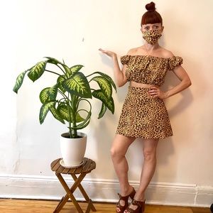Handmade leopard print top, skirt & face mask XS